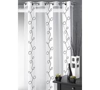 Home Maison - Voilage Dévoré Imprimé Rayures et Fils - Organza 75% Viscose, 25% Polyester - 8 Œillets Ø 4 cm Prêt-à-Poser - Tamisant Transparent pour Fenêtre Salon Chambre - 140 x 240 cm - Blanc