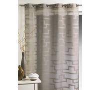 Home Maison - Voilage en Étamine à Imprimés Géométriques Orchidée - 100% Polyester - Tamisant & Élégant - 8 Œillets Ronds Argentés Ø 4 cm - Salon Chambre Cuisine - Rouge - 140 x 260 cm