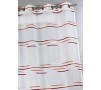 Home Maison - Voilage en Étamine à Motifs Fines Rayures - Polyester - 8 Œillets Ronds Argentés - Prêt-à-Poser - Salon, Chambre, Cuisine - Tamisant - 140 x 240 cm - Terracotta