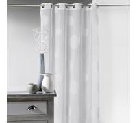Home Maison - Voilage en Étamine Brodé Ronds Fils Lurex Brillants - Polyester à Motifs - 8 Œillets Métal Bronze - Prêt à Poser - Fenêtre Salon Chambre - 140 x 240 cm - Blanc