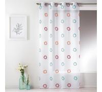 Home Maison - Voilage en Etamine Légère à Imprimés Cercle - Polyester - Œillets Ronds Argentés Ø 4 cm - Prêt-à-Poser - Salon Chambre - 150 x 240 cm - Turquoise