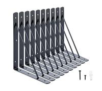 HOME MASTER HARDWARE Lot de 10 équerres d'étagère robustes en métal de 25,4 x 20,3 cm - Support triangulaire à 90 degrés - Support mural en L pour étagères flottantes avec vis - Noir