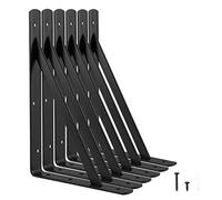 HOME MASTER HARDWARE Lot de 6 supports d'étagère robustes en métal noir, 30,5 x 20,3 cm, angle de 90 degrés, support d'étagère flottante en L avec vis,