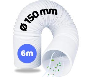 Home Melody Tuyau d’Évacuation 150 mm 6 m - PVC Flexible pour Climatiseur Mobile, Sèche-Linge, Hotte, Rallonge