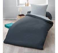 Home Passion 60023 Parures de Couette 2 Pièces 57 Fils Coton Gris Fonce/Gris Clair 135 x 200 cm