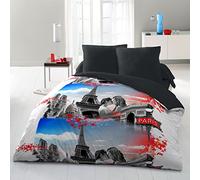 Home Passion | Housse de Couette - 3 Pièces | Microfibre | 2 Personnes - 220x240 cm | Paris - Bleu