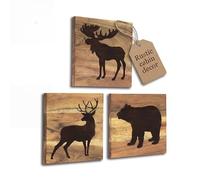 Home Rustique Décoration de cabane en bois véritable avec ours, cerf et élan - Décoration murale rustique pour la maison, la cabane en rondins, la chasse ou le pavillon de montagne, images en bois sur