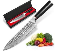 Home Safety 19cm Couteau de Chef, 67 Couches Acier Damas Couteaux de Cuisine Chef Japonais, Professionnel Forgé Couteau à Légumes -Poignée en Bois de Pakka avec Boîte Cadeau