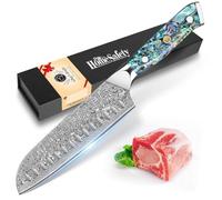 Home Safety Couteau Santoku 18cm, Couteau Japonais en Acier Damas 67 Couches, Couteaux Cuisine Professionnel avec Manche Ergonomique, Couteaux Japonais avec Boîte Cadeau