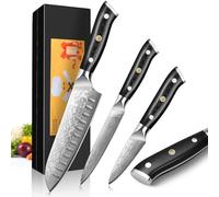 Home Safety Ensemble de couteaux de cuisine 3pcs, Couteaux de Cuisine et à Fruits, Couteau Lame en Acier Damas 67 Couches,Manche en Bois