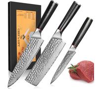 Home Safety Lot de 3 couteaux de chef damassés en acier VG10 avec 67 couches, lames aiguisées professionnelles de 12,5 à 19,3 cm, manche G10, dans une boîte cadeau