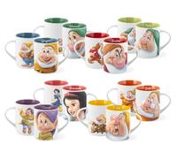 Home - Sept nains Lot de 12 tasses sept nains POP, 330 cc, personnages assortis, New Bone China, lavables au lave-vaisselle, micro-ondes