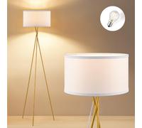 Home Sweet Home Lampadaire Trépied Doré pour Salon - Lampadaire 138 cm en Métal avec Abat-jour Blanc en Tissu - Ampoule LED E27 (2700K Blanc Chaud) - Lampadaire Trépied Moderne pour Chambre & Bureau