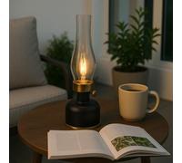 home&Trends Lanterne de jardin LED avec batterie, lampe de table vintage à intensité variable, vert avec accents dorés, IP44 pour l'extérieur et l'intérieur, lampe décorative pour jardin, balcon