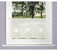 HOME WOHNIDEEN NISHAY Rideau Brise-bise 45 x 145 cm - Structure en Lin Transparent - Motif cœurs - Couleur : Blanc - Dimensions : 45 x 120 cm - Nombre : 1