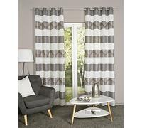 Home WOHNIDEEN Rideau occultant à œillets à Rayures Horizontales Susa, Motif Jacquard, avec 8 œillets métalliques, Couleur : Pierre, Taille : 245 x 140 cm, Nombre : 1