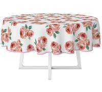 HOME ZEN HOUSEHOLD LINEN Nappe en plastique lavable en PVC imperméable couvre-table plastifiée imprimée avec bord molletonné anti-tache imperméable (diamètre 160 cm rond, feuille rose)