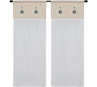 HOME ZEN HOUSEHOLD LINEN Paire de rideaux vitrages de cuisine art orleans shabby tissu effet lin soie en polyester avec cantonnière écossaise et trois cœurs appliqués (dim. 60 x 240 cm, fleur grise)