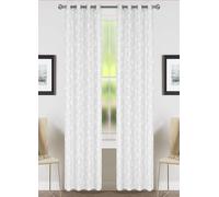 HOME ZEN HOUSEHOLD LINEN Rideau en bouclé jacquard art HEART avec motif de cœurs et œillets de 4 cm de diamètre, semi-transparent, 140x280 cm, fini dans les moindres détails (BLANC)