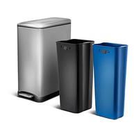 Home Zone Living Poubelle de cuisine de 50 litres, double doublures | Couvercle de pédale en acier inoxydable avec fermeture amortie pour recyclage et sangle de rangement de sac, argenté