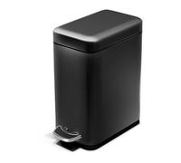 Home Zone Living Poubelle de salle de bain fine de 5 litres, corps en acier inoxydable avec couvercle et pédale, 5 litres, noir mat
