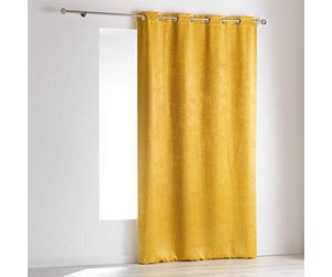 Homea 1606559 OPACIA Rideau à œillets Polyester Jaune 140 x 240 cm | Effet velours frappé décoratif
