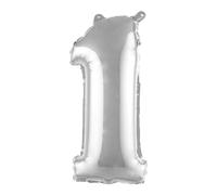 Homéa, Ballon Chiffre 1 Métallisé en Aluminium avec Paille H40 cm Argent