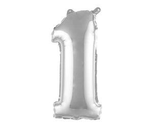 Homéa, Ballon Chiffre 1 Métallisé en Aluminium avec Paille H40 cm Argent