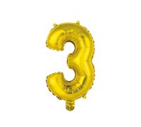 Homéa, Ballon Chiffre 3 Métallisé en Aluminium avec Paille H40 cm Or