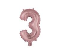 Homéa, Ballon Chiffre 3 Métallisé en Aluminium avec Paille H40 cm Rose Gold