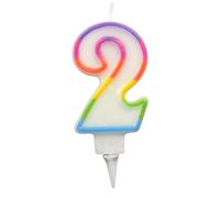 Homéa, Bougie Anniversaire Chiffre 2 avec Support Plastique H7,8 cm Multicolore