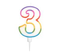 Homéa, Bougie Anniversaire Chiffre 3 avec Support Plastique H10,5 cm Multicolore