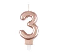 Homéa, Bougie Anniversaire Chiffre 3 avec Support Plastique H7,5 cm Rose Gold