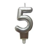 Homéa, Bougie Anniversaire Chiffre 5 avec Support Plastique H7,5 cm Argent