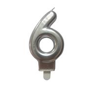 Homéa, Bougie Anniversaire Chiffre 6 avec Support Plastique H7,5 cm Argent