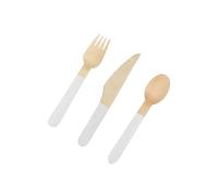 Homéa, Set de 18 Couverts en Bois Cuilleres+Fourchettes+Couteaux Blanc