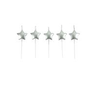 Homéa, Set de 5 Bougies Forme Etoile 3D+Pic Plastique 7 cm Argent