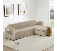 Homebliss Housse Canape d'angle 300cm Gauche/Droit Impermeable, Protege Canape Griffe Chat avec Accoudoirs, Couvre Canapé Universelle Réversible, Beige