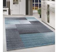 HomebyHome Tapis 160x230 cm Carreaux Bleu-Gris, Élément Déco Doux avec Motif, Revêtement Facile d'entretien pour Salon ou Salle à Manger