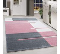 HomebyHome Tapis 200x290 cm à Poils Courts Coupe Contour Rose Gris Blanc Motif Carreaux Extra Doux Lavable Facile d'entretien pour Salon Chambre Salle à Manger
