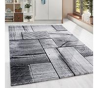 HomebyHome Tapis 200x290 cm Noir, Design Moderne Effet Bois, Poils Courts pour Grand Salon ou Salle à Manger, Doux et Lavable
