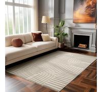 HomebyHome Tapis Beige 120x170 cm, Shaggy Poils Longs, Doux, Tapis Salon Moderne Style Scandinave Boho, Dos en Jute