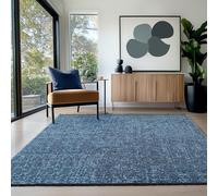 HomebyHome Tapis Coton Bleu 120x170 cm Lavable Style Boho Vintage Kilim Poils Courts Antidérapant Doux Uni Mélangé pour Salon Chambre Bureau Cuisine