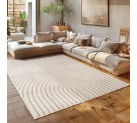 HomebyHome Tapis de Salon 200x290 cm Crème à Poils Longs Design Scandi Boho Effet Relief Shaggy Doux Moelleux Robuste à Nettoyer Moderne pour Salle à Manger