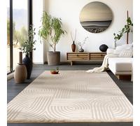 HomebyHome Tapis de Salon Chambre à Coucher à Poil Court Style scandinave Design géométrique Moderne en Beige 3D. Taille: 80 x 150 cm, Couleur: Beige