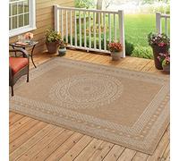 HomebyHome Tapis d'intérieur et d'extérieur résistant aux intempéries Beige 120x170 cm Tapis de Cuisine antidérapant, Design Naturel, Aspect sisal et Jute, Tapis de Balcon et Jardin imperméable