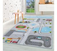 HomebyHome Tapis Enfant Gris 160x230 cm Motif Route Moderne Antidérapant Lavable Facile Entretien Doux Antiallergique Chambre