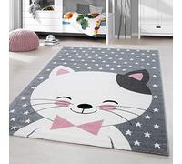 HomebyHome Tapis Enfant Motif Chat Rose 120x170 cm Tapis rectangulaire de Jeu pour Filles Doux pour la Peau au Design ludique