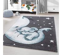 HomebyHome Tapis Enfant Motif éléphant Bleu 120x170 cm Tapis rectangulaire de Jeu pour Filles et garçons Doux pour la Peau au Design soigné