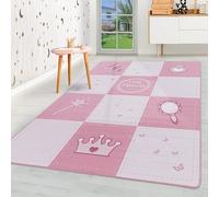 HomebyHome Tapis Enfant Rose 100x150 cm Design Princesse Moderne Antidérapant Lavable Facile Entretien Doux Antiallergique Chambre Fille